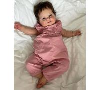 MineeQu 24 Pouces Lifelike Doux Sourire Taille énorme Toucher Doux Corps câlin Reborn Bébé Poupées Ensemble-Cadeau avec Cheveux Bruns enracinés Réaliste Nouveau-né Tout-Petit Dolls That Regardez réel