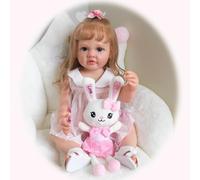 MineeQu 55CM câlin Cheveux blonds enracinés Reborn Bébé Poupées Silicone Vinyle Corps Complet Anatomiquement Correct Réaliste Nouveau-né Tout-Petit Fille Dolls semblent réels et se sentent réels