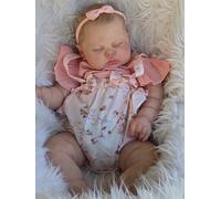 MineeQu Poupée Reborn 24 Pouces, Toddler Dormant, Cheveux Peints à la Main, Corps en Tissu, Ensemble Cadeau