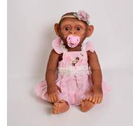 MineeQu Poupée Singe Réaliste 20 Pouces, Corps Plein Vinyle Poupée Reborn, Singe Fille, Robe en Dentelle Rose et Fête-Cadeau Fleuri