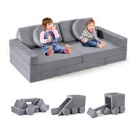 MINENICE Canapé de Jeu pour Enfants, canapé-lit en Blocs de Construction Souples en Mousse, Module Multifonctionnel de 14 pièces, Construction créative pour Enfants, canapé Jouet modulaire, Gris