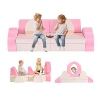 MINENICE Canapé de Jeu pour Enfants, canapé-lit en Blocs de Construction Souples en Mousse, Module Multifonctionnel de 10 pièces, Construction créative pour Enfants, canapé Jouet modulaire,Pink&Beige