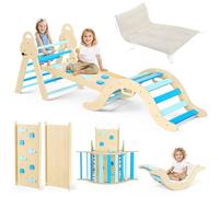 MINENICE Montessori Kit de jeu d'intérieur 7 en 1 avec toboggan, arche et tapis pour tout-petits et enfants (bleu)
