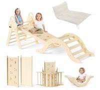 MINENICE Montessori Kit de jeu d'intérieur 7 en 1 avec toboggan, arche et tapis pour tout-petits et enfants (bois)