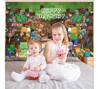 Miner Fond De Photographie,Photography Backdrop,Cartoon 3D Tissu Mural, Fond de Mur Détachable Tissu, Toile De Fond pour Fête d'anniversaire d'enfant 150 x 100CM -A