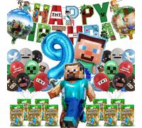 Miner Gamer - Décoration D'Anniversaire Pour Garçon De 9 Ans - Avec Bannière De Ballons En Aluminium Et Sacs Cadeaux Pour Anniversaire D'Enfant