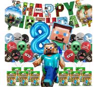 Miner Gamer Kit De Décoration D'Anniversaire Pour Garçon De 8 Ans Avec Bannière De Ballons En Aluminium Et Sacs Cadeaux Pour Anniversaire D'Enfant