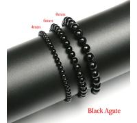 Mineraali-Bracelets Extensibles En Pierre Naturelle,Quartz Rose,Lapis Lazuli,Alanding Yst Crystal,Perle Ronde,Bijoux En Pierres Précieuses De Guérison,4 M,6 M,8 M - Type Black Agate-1pc 8mm Size