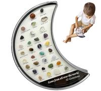 Mineral Specimen Crystal Moon Box Set - Crystal Rock Collection, Mineral Specimen Crystals Moon Box Set, 32 Natural Gem Stones Collection with Lunar Storage Tray, for Kid, Adult Collector (#1pcs)