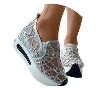 Minetom Baskets pour Femme Paillettes Slip-on Sneakers en Dentelle Découpée Breathable Bas Haut L'Intérieur Augmentation Compensé Chaussures Décontractées A Argent 37 EU