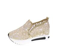 Minetom Baskets pour Femme Paillettes Slip-on Sneakers en Dentelle Découpée Breathable Bas Haut L'Intérieur Augmentation Compensé Chaussures Décontractées D Or 38 EU