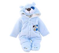 Minetom BéBé Fille Garçon Hiver Combinaison Unisexe Pyjama à Capuche Mignon Velours Rompers Chaud Épais Salopette One-piece Chien Bleu 5-6 mois (68)