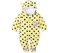 Minetom BéBé Fille Garçon Hiver Combinaison Unisexe Pyjama à Capuche Mignon Velours Rompers Chaud Épais Salopette One-Piece Ours Blanc-Jaune 12-18 Mois (86)