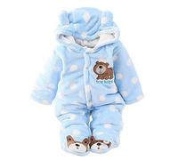 Minetom BéBé Fille Garçon Hiver Combinaison Unisexe Pyjama à Capuche Mignon Velours Rompers Chaud Épais Salopette One-Piece Ours Blanc-Bleu 5-6 Mois (68)