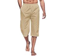Minetom Bermuda Homme Short Cargo Pantalon 3/4 Pantacourt Décontracté Taille Élastiquée Short De Plage avec Poches Pantalon Court Outdoor A Kaki XXL