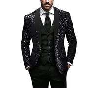 Minetom Blazer À Paillettes pour Homme Brillant Coupe Ajustée Un Bouton Veste De Costume pour Les Fête Mariage Affaires Disco Party Club A Noir XS