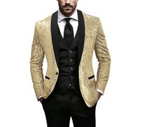 Minetom Blazer À Paillettes pour Homme Brillant Coupe Ajustée Un Bouton Veste De Costume pour Les Fête Mariage Affaires Disco Party Club A Or XS