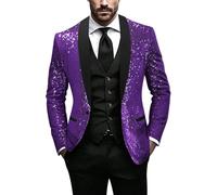 Minetom Blazer À Paillettes pour Homme Brillant Coupe Ajustée Un Bouton Veste De Costume pour Les Fête Mariage Affaires Disco Party Club A Violet XS