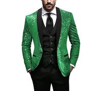 Minetom Blazer À Paillettes pour Homme Brillant Coupe Ajustée Un Bouton Veste De Costume pour Les Fête Mariage Affaires Disco Party Club A Vert XL