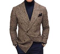 Minetom Blazer Homme Slim Fit Formal Blazer avec Un Bouton Veste Mariage d'affaires Bal Blazer Vestons À Carreaux Automne Hiver C Marron XXL