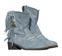 Minetom Bottes Femmes Suède Zipper Franges Bottes Hautes Hiver Vintage Chaussures Talons Bloc Boots Cavalière Mollets A Bleu 40 EU