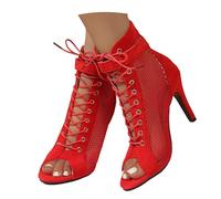 Minetom Bottines De Danse Latine Femme Mesh Sandale Talon Lacets Heels De Salon De Danse pour Salsa Bachata Tango C2 Rouge 40 EU