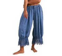 Minetom Capri Pantalon De Pyjama Femme Été Léger Victoriens Y2K Pantacourt Ample Vintage À La Maison Culotte Bouffantes Renaissance avec Dentelle A Bleu L