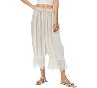 Minetom Capri Pantalon De Pyjama Femme Été Léger Victoriens Y2K Pantacourt Ample Vintage À La Maison Culotte Bouffantes Renaissance avec Dentelle A Blanc M