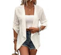 Minetom Cardigan Femme Dentelle Gilet Veste Casual Léger Manches Longues Ouvert Devant Boléro Cardigan Manteau Top A Beige XXL