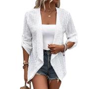 Minetom Cardigan Femme Dentelle Gilet Veste Casual Léger Manches Longues Ouvert Devant Boléro Cardigan Manteau Top A Blanc S