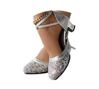 Minetom Chaussures Danse Latine Femme Paillettes Talon Haut Chaussures De Tango Les Soirées Salon Tango Salsa Sandale B Argent 37 EU