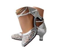 Minetom Chaussures Danse Latine Femme Paillettes Talon Haut Chaussures De Tango Les Soirées Salon Tango Salsa Sandale A Argent 39 EU