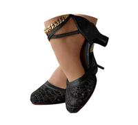 Minetom Chaussures Danse Latine Femme Paillettes Talon Haut Chaussures De Tango Les Soirées Salon Tango Salsa Sandale A Noir 36 EU