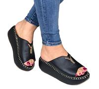 Minetom Chaussures De Confort pour Femmes Bout Ouvert Sandales À Talons Beiges Talons D'Été Sabots Compensées Grande Taille Bloc De Confort Peep B Noir 34 EU