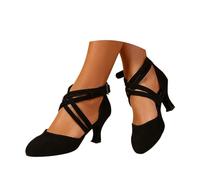 Minetom Chaussures De Danse Latine pour Femmes Sandale en Suède Bout Fermé Tango Valse Sociale Salsa A Noir 41 EU