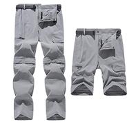 Minetom Détachable Pantalon Outdoor Homme Été Mince Coupe-Vent Séchage Rapide Pantalons Shorts pour Randonnée Camping Trekking Montagne A Gris L