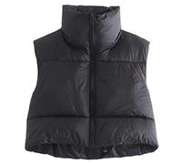 Minetom Doudoune sans Manche Gilet Femme Fermeture Zippé Capuche Amovible Manteau Veste Chaud d'hiver et Printemps Court Parka A Noir L