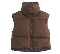 Minetom Doudoune sans Manche Gilet Femme Fermeture Zippé Capuche Amovible Manteau Veste Chaud d'hiver et Printemps Court Parka A Marron M