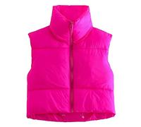 Minetom Doudoune sans Manche Gilet Femme Fermeture Zippé Capuche Amovible Manteau Veste Chaud d'hiver et Printemps Court Parka A Rose L