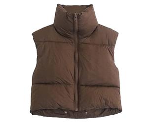 Minetom Doudoune sans Manche Gilet Femme Fermeture Zippé Capuche Amovible Manteau Veste Chaud d'hiver et Printemps Court Parka A Marron S