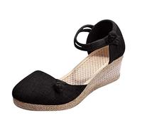 Minetom Espadrille Femme Mode Sandales Compensées Talon Plateforme Lanière Cheville Chic Boucle Sandale Elegantes Talons Hauts Chaussures Noir 39 EU