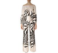 Minetom Femme 2 Pièces Vêtement Elégant Épaules Dénudées Imprimé Manches Longues Haut Top et Pantalon Survêtement Ensemble 2pcs Noir XXL