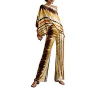 Minetom Femme 2 Pièces Vêtement Elégant Épaules Dénudées Imprimé Manches Longues Haut Top et Pantalon Survêtement Ensemble 2pcs Kaki XL