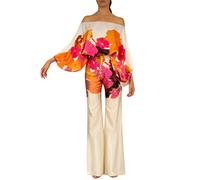 Minetom Femme 2 Pièces Vêtement Elégant Épaules Dénudées Imprimé Manches Longues Haut Top et Pantalon Survêtement Ensemble 2pcs Orange XXL