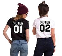 Minetom Femme Best Friends T Shirt Blanc Noir Sister 01 02 Imprimé Motif Été Tee Mode Chic Manches Court Tops Haut Blanc- Noir 02 FR 36