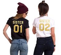Minetom Femme Best Friends T Shirt Blanc Noir Sister 01 02 Imprimé Motif Été Tee Mode Chic Manches Court Tops Haut Blanc - Or 02 FR 40