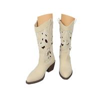Minetom Femme Bottes Cowboy Vintage Printemps Automne Confortables Chaussures Talon Bloc Boots B Beige 38 EU
