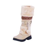 Minetom Femme Bottes de Neige Chaud Hiver Boots Mode Doublure Peluche Antidérapant Chaussures Bohême Pom Pom Casual Boots Bottines Beige 39 EU