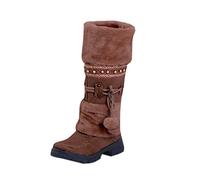 Minetom Femme Bottes de Neige Chaud Hiver Boots Mode Doublure Peluche Antidérapant Chaussures Bohême Pom Pom Casual Boots Bottines