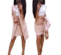 Minetom Femme Combinaison de Robe Deux Pièces Ensemble Élégante Crayon Robe et Veste Longue Entreprise Bureau Soirée Fête Formel B Kaki 44